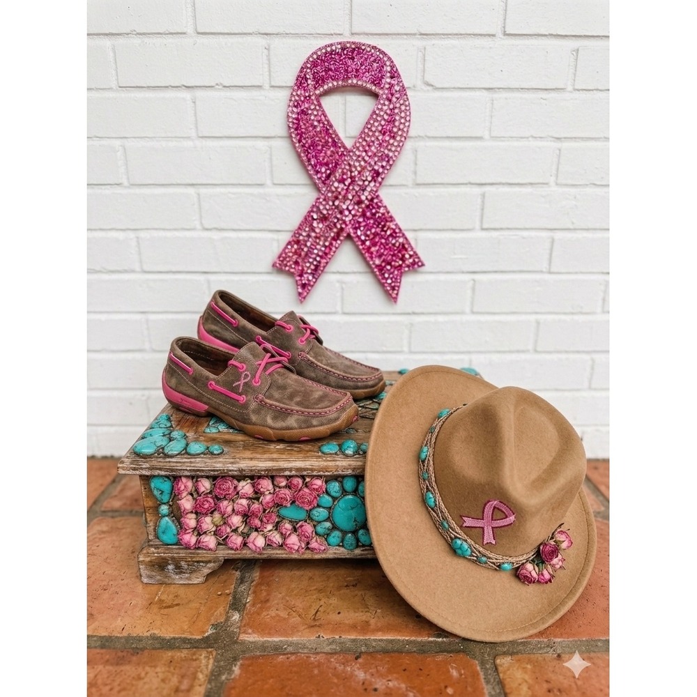 Twisted X 🩷Breast Cancer Awareness Driving Mocs Brown Pink western boho‎ 7